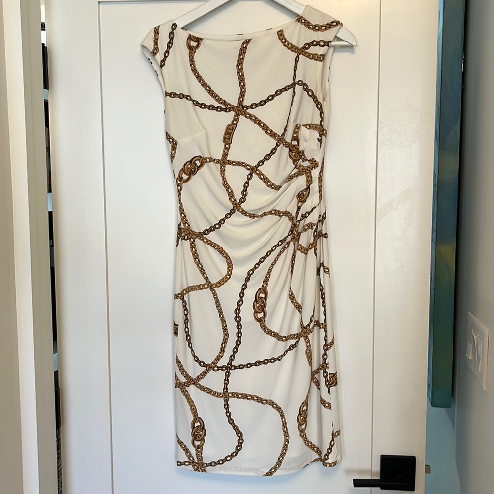 Lauren by Ralph Lauren Chain Design Dress - Cream and Gold Size 2